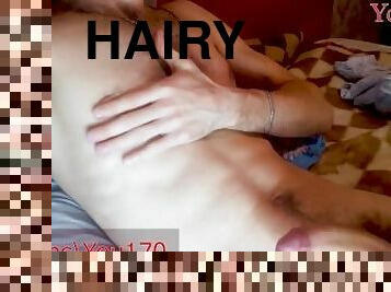 the sexiest and hottest guy jerks off his hairy cock, gently touches his perfect body and moans