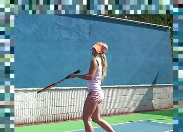 Tennis babe skips her lesson and uses her toy on her pussy