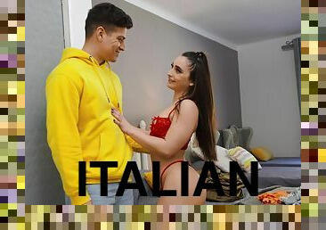Hot ass Italian girl Sara Diamante takes off her red thong for sex