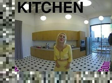 VR 3D 4K - BLONDE SEXY GIRL IN THE KITCHEN