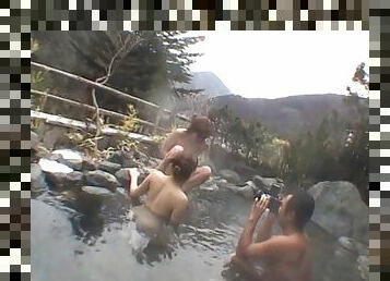 Asian lesbians in the outdoor steam baths for sex