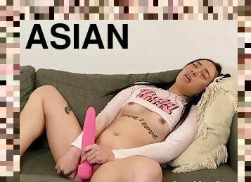 asiatique, masturbation, amateur, ados, jouet, salope, gode, solo, tatouage