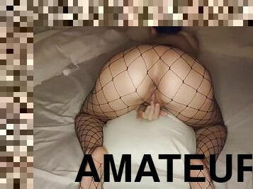 Amateur Hot Wife With Perfect Ass in Fishnet Stockings Masturbation in Doggystyle Position