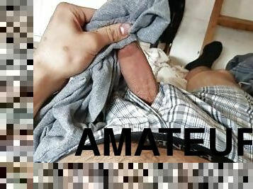 Masturbation, white cock, cum on pants, enjoy