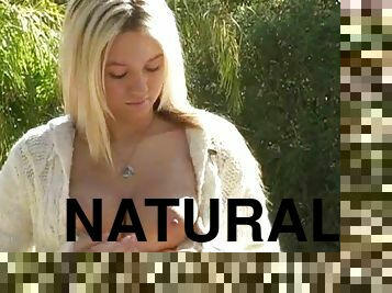 All natural Alison Angel oils her tits up and and poses naked