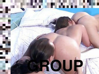 Dirty babes in group sex action