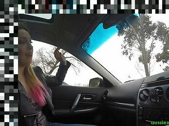 Dirty chick gobbles up a thick rod in the car