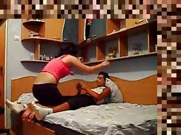 Girl sucks his dick in dorm room