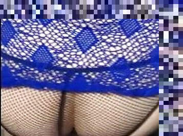 Horny slut rubs against my hard cock in mesh lingerie