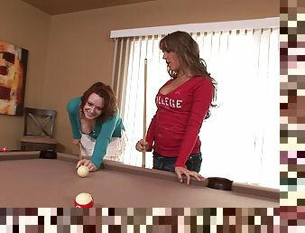 Pool playing lesbians eat and finger on the pool table