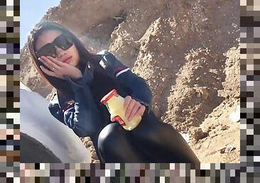 Horny teen in sunglasses getting fucked from behind in the mountains