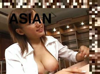 Asian Girl With Glasses And Big Tits Sucks Hard Cock