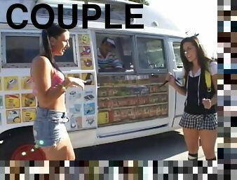 A couple of hot girls hook up with the ice cream man