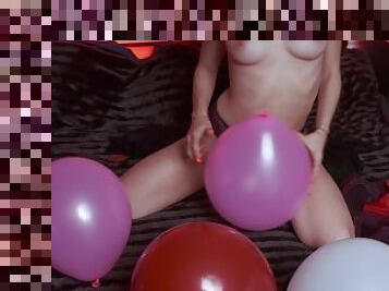 Destroy balloons and fuck with them, high heels, striptease 4 K Kira Loster