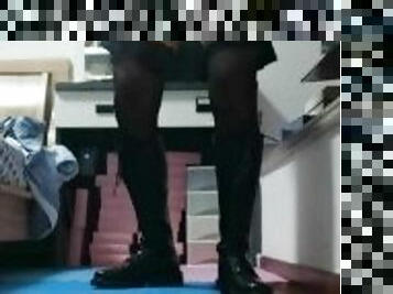 asiatique, masturbation, amateur, maison, japonais, black, solo, bottes