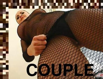 Fishnet brunette Rony A gets her mouth and ass fucked deep and hard