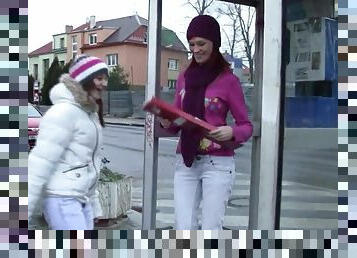 Girls meet on the street and go home for lesbian tribbing