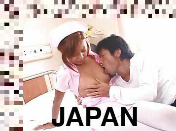 Horny Japanese model watches the massive shaft lost in her forested cunt