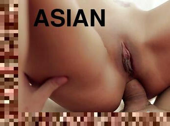 Asian hottie moans while taking my stiff shaft