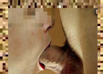 Smeared lipstick. Very slobbery, deepthroat - blowjob