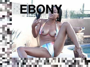 Solo ebony chick with pierced nipples having fun - Lyssa