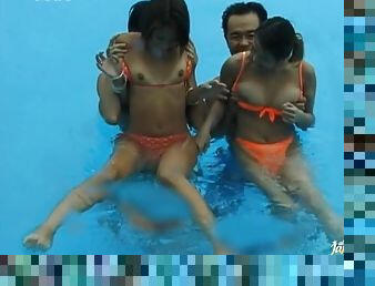Hot Asian Bikini Girls Playing At The Pool