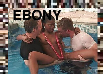 Marvelous ebony gets double penetrated by her swimming instructors