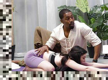 Interracial fucking during a yoga session with adorable Jane Wilde