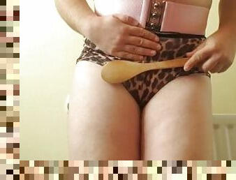 British Sissy Slut in Leopard Print Hotpants Spanking