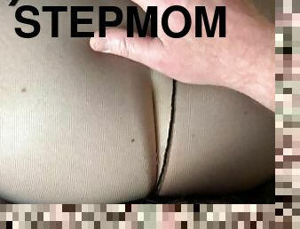 Pantyhose fetish guy dumps a filthy cum load on nasty stepmoms nylon covered ass