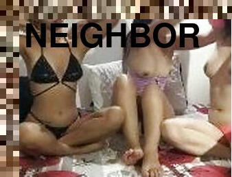 horny neighbor shares her girlfriend with me to have lesbian sex