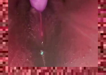 Close up pierced ebony pussy squirting