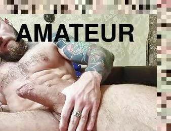 A bald hunk jerks off his cock in front of your face