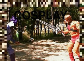 Cosplaying couple plays a battle game then goes home to fuck