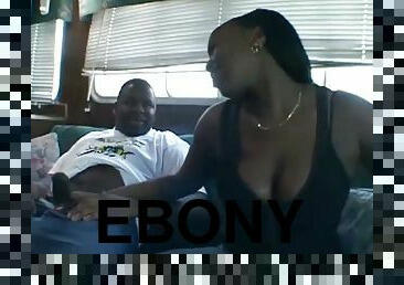 Two Gifted Dude Fucking Chubby Ebony Broad In Double Penetration Pose