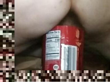 Trying to fuck a 2 liter in my wet hairy snatch