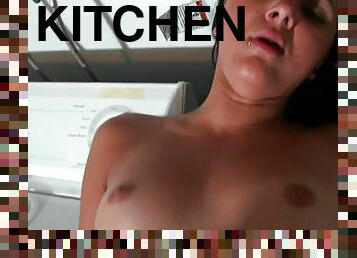 Brunette getting nailed in the kitchen