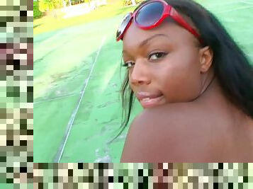 Ebony babe is completely ready for the outdoors penetration session!