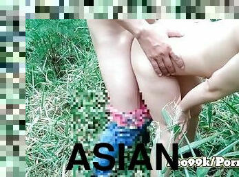 asiático, orgasmo, amateur, anal, chorro-de-corrida, adolescente, tailandés, bosque