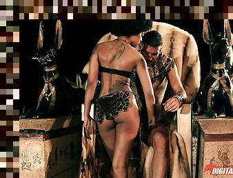 Egyptian queen and her lusty king fucking in a costume scene