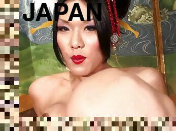 Traditional Japanese shemale strokes her pecker with ultimate passion