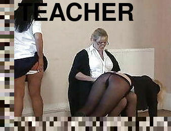 English teacher spank mom and daughter