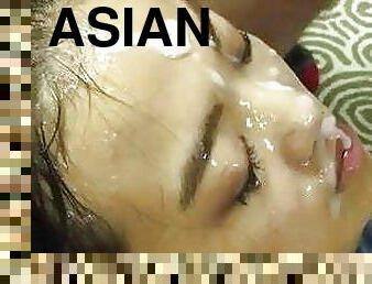 asiatique, amateur, ejaculation-sur-le-corps, interracial, hirondelle, sur-le-visage, ejaculation, bukkake, blanc, bite