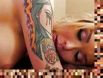 Tattooed blonde tbabe Aubrey Kate ass drilled after blowjob