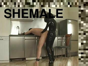 Handcuffed Boy Toy For Chick In Latex