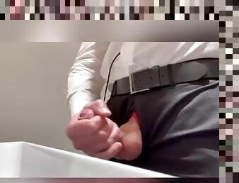 Toilet handjob and cum