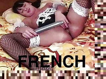 gros-nichons, femme-de-ménage, masturbation, babes, jouet, française, bas, belle, gode, solo