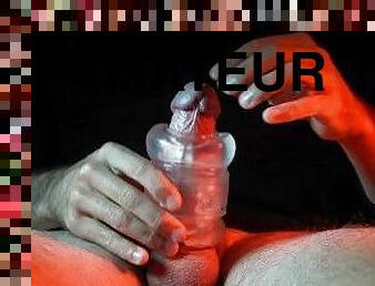 Hard Cock Masturbation with Transparent Fleshlightand and Moaning