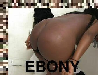 Beautiful ebony babe sucks and fucks a gloryhole cock