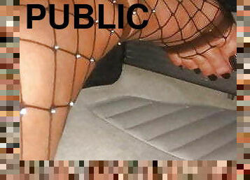 Car driving in clear High Heels &amp; Fishnet Stockings